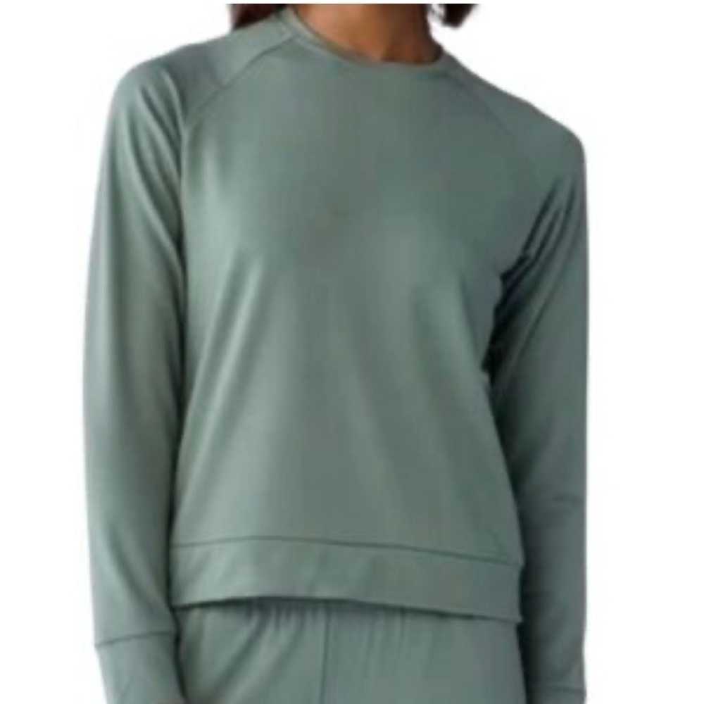 Cozy Earth Pullover Crew Sage Mint Green Long Sleeve Lounge Top Shirt Relaxed